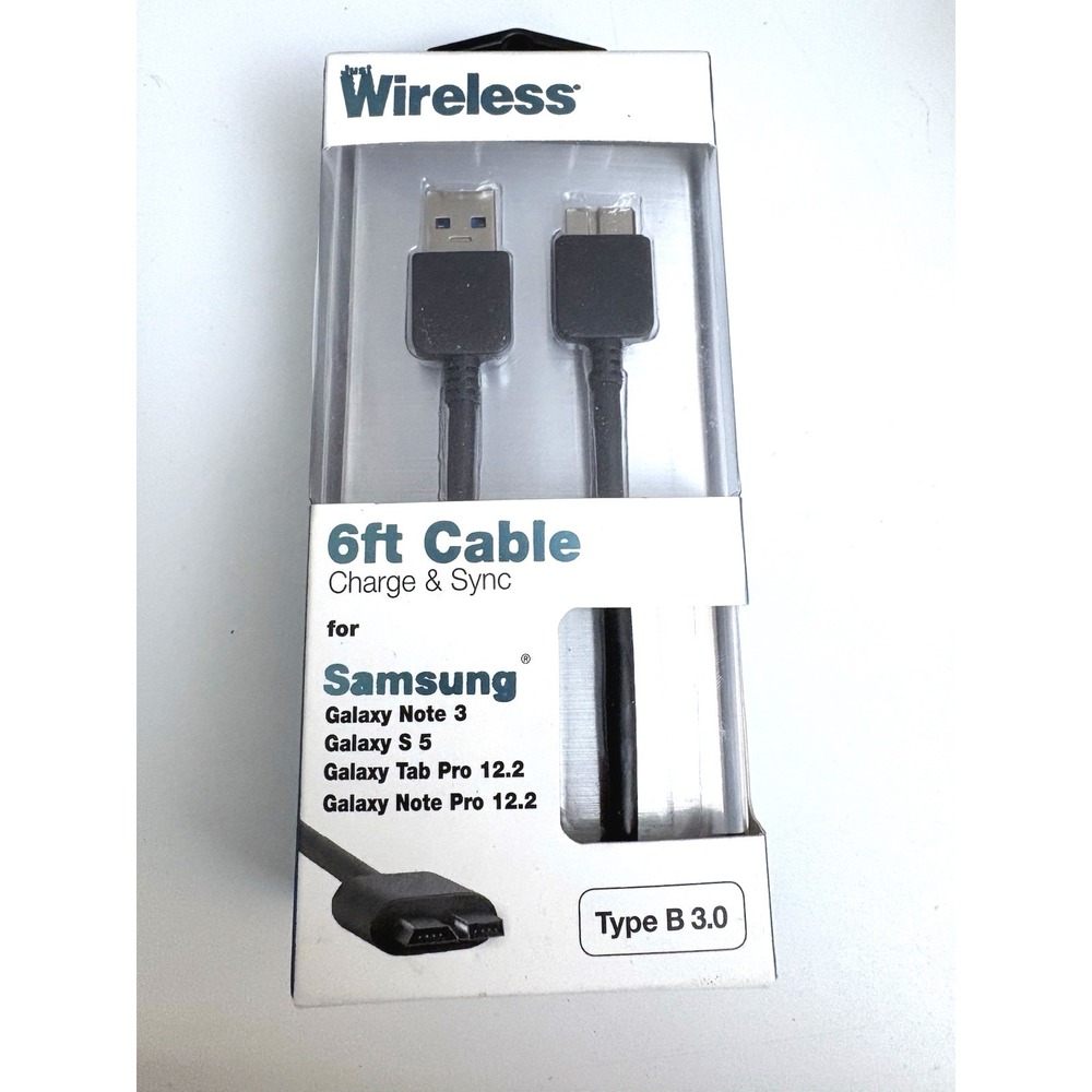 Just Wireless Charge & Sync (6ft Cable) For Samsung Galaxy Note 3, s5, TabType B